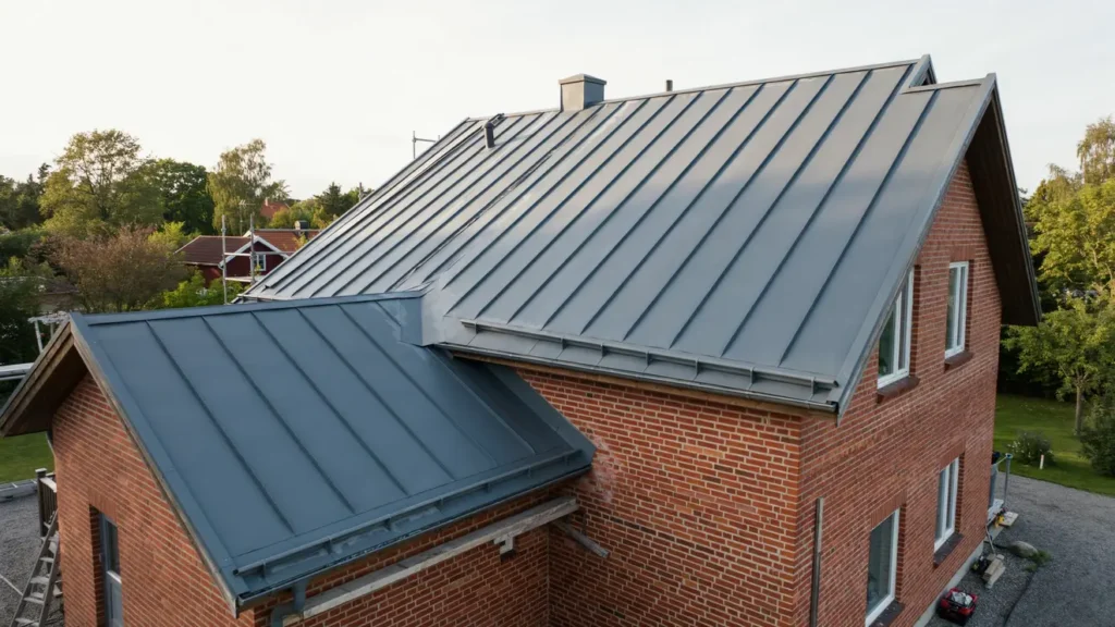 m lning av pl ttak p tegelhus i hus kristianstad
